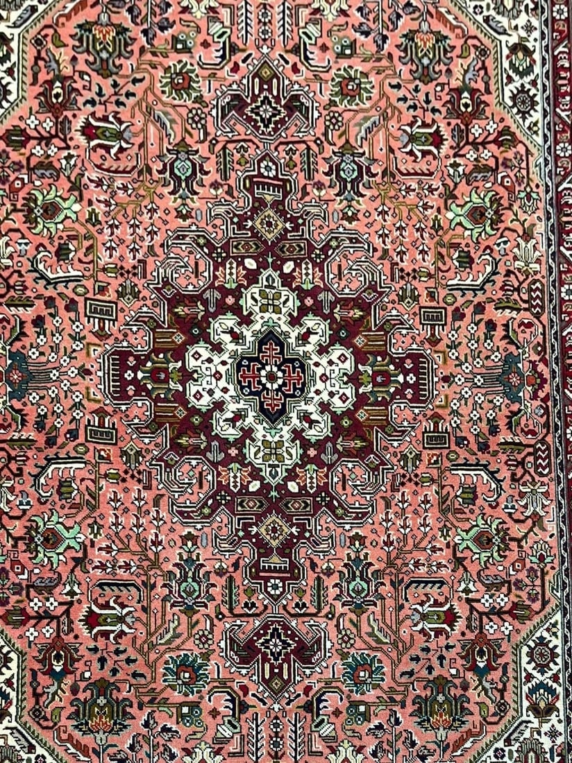 Hand Knotted Persian Tabriz Rose Oriental Area Rug 6'8" x 9'11" - 9