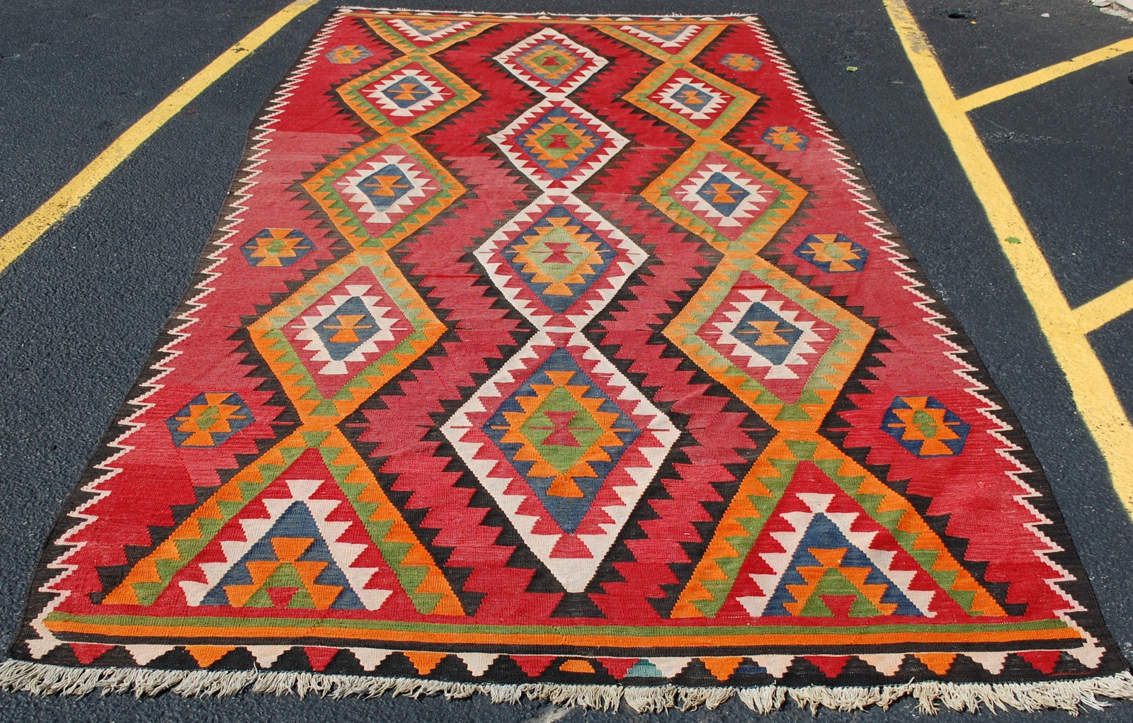 CAUCASIAN KILIM 6.7x13.8: Title: CAUCASIAN KILIM 6.7x13.8 Description: ANTIQUE VERY FINE WOVEN CAUCASIAN KILIM FLAT WOVEN RUG COLORFUL SHIRVAN_KAZAK DESIGN..with exact and very rare size of 6' 7" x 13' 8" colors including