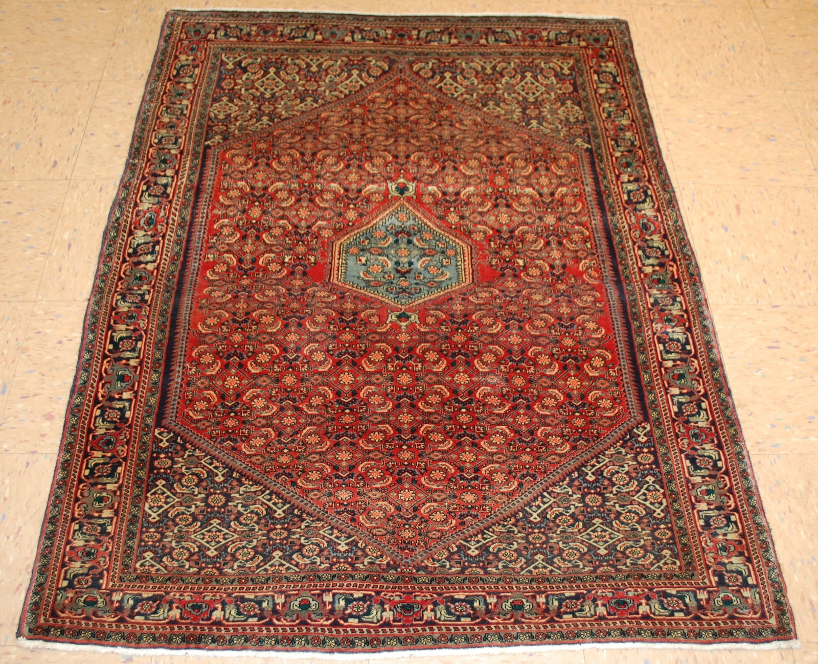 Persian BEJAR RUG 3'8" x 4'10": Title:Persian BEJAR RUG 3'8" x 4'10"Description:OLD, ANTIQUE PREMIUM MASTER PIECE FINE AUTHENTIC HAND KNOTTED Persian BIJAR RUG with KORK WOOL and HIGH KPSI..............Super detailed pattern