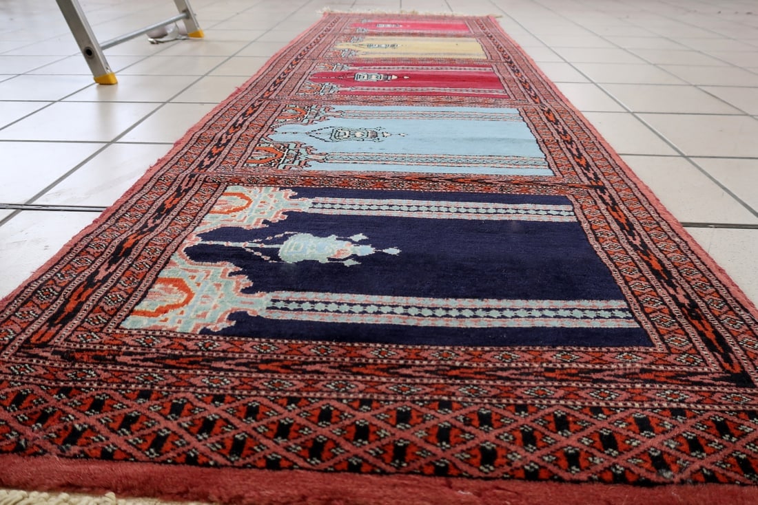 Vintage Uzbek Bukhara Multi-Niche Prayer Runner 1.1' x 6.1' - 1960s - 12