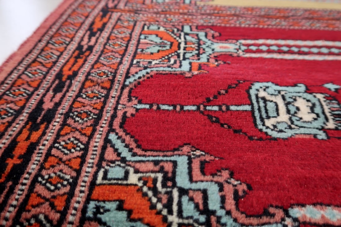 Vintage Uzbek Bukhara Multi-Niche Prayer Runner 1.1' x 6.1' - 1960s - 13