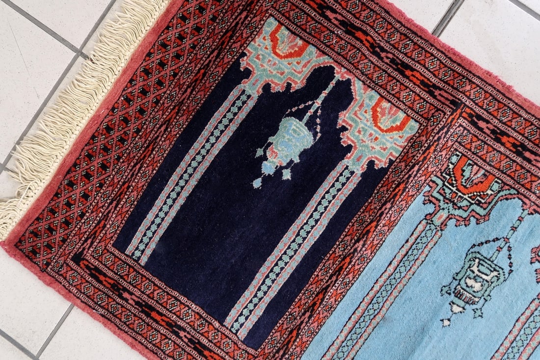 Vintage Uzbek Bukhara Multi-Niche Prayer Runner 1.1' x 6.1' - 1960s - 3