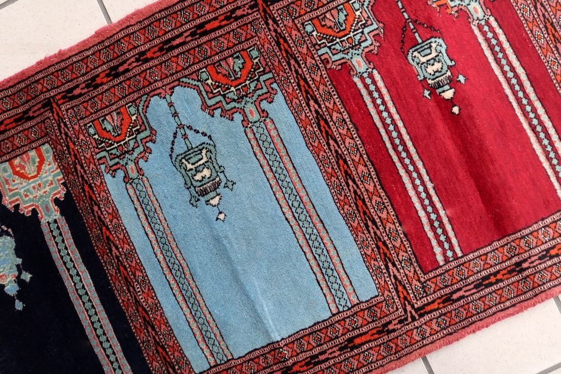 Vintage Uzbek Bukhara Multi-Niche Prayer Runner 1.1' x 6.1' - 1960s - 4