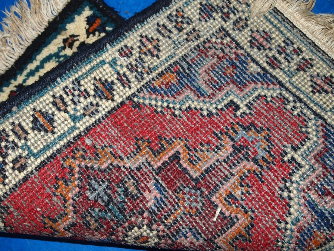 Handmade vintage Persian Hamadan rug 1.3' x 1.9' (40cm x 60cm) 1970s - 2