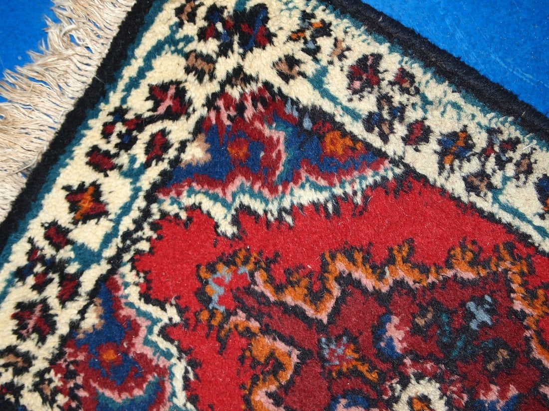 Handmade vintage Persian Hamadan rug 1.3' x 1.9' (40cm x 60cm) 1970s - 3
