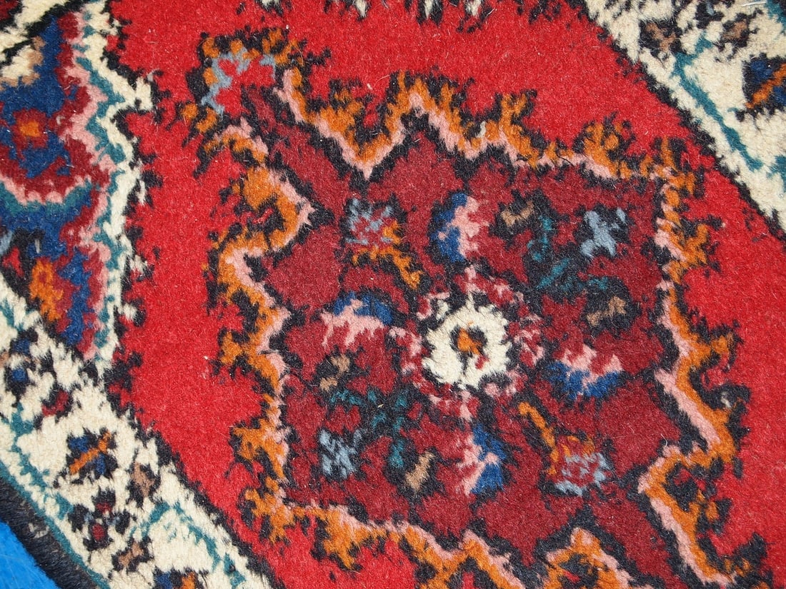 Handmade vintage Persian Hamadan rug 1.3' x 1.9' (40cm x 60cm) 1970s - 4