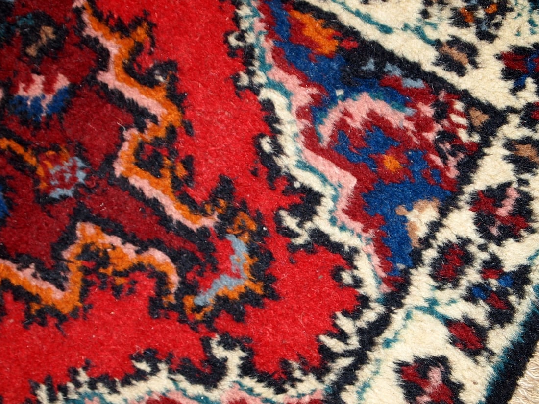 Handmade vintage Persian Hamadan rug 1.3' x 1.9' (40cm x 60cm) 1970s - 6