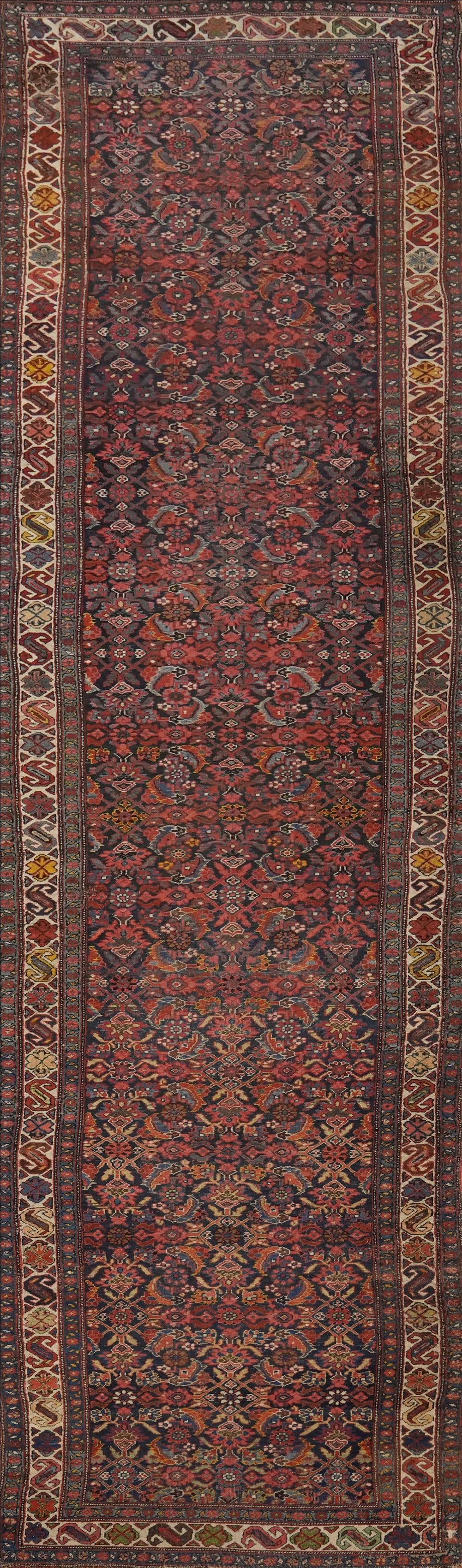 Pre-1900 Vegetable Dye Bidjar Halvaei Persian Rug 4x18 (1 of 15)