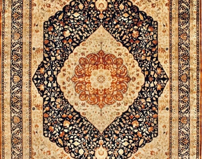 Hand-Knotted Indo-Persian Wool Black Oriental Rug Medallion Carpet 10'3" x 14'1" - 3
