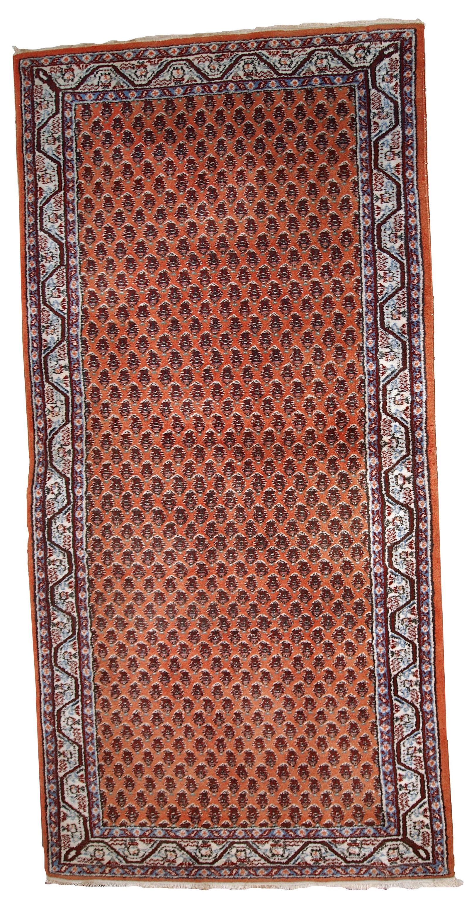Handmade vintage Indian Seraband rug 3' x 6.3' (94cm x 194cm) 1980s: Title:Handmade vintage Indian Seraband rug 3' x 6.3' (94cm x 194cm) 1980s Origin:India Dimension:3' x 6.3' (94cm x 194cm) Materials:wool Description:Handmade vintage Seraband rug from India, made in t