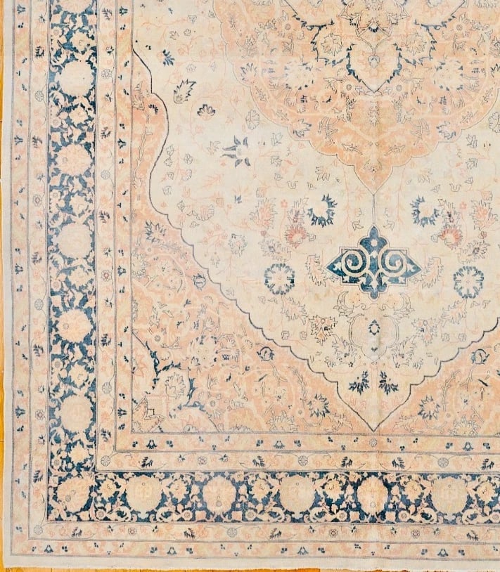 Hand Knotted Indo-Tabriz Ivory Wool Oriental Area Rug Carpet 10'9" x 16'2" - 5