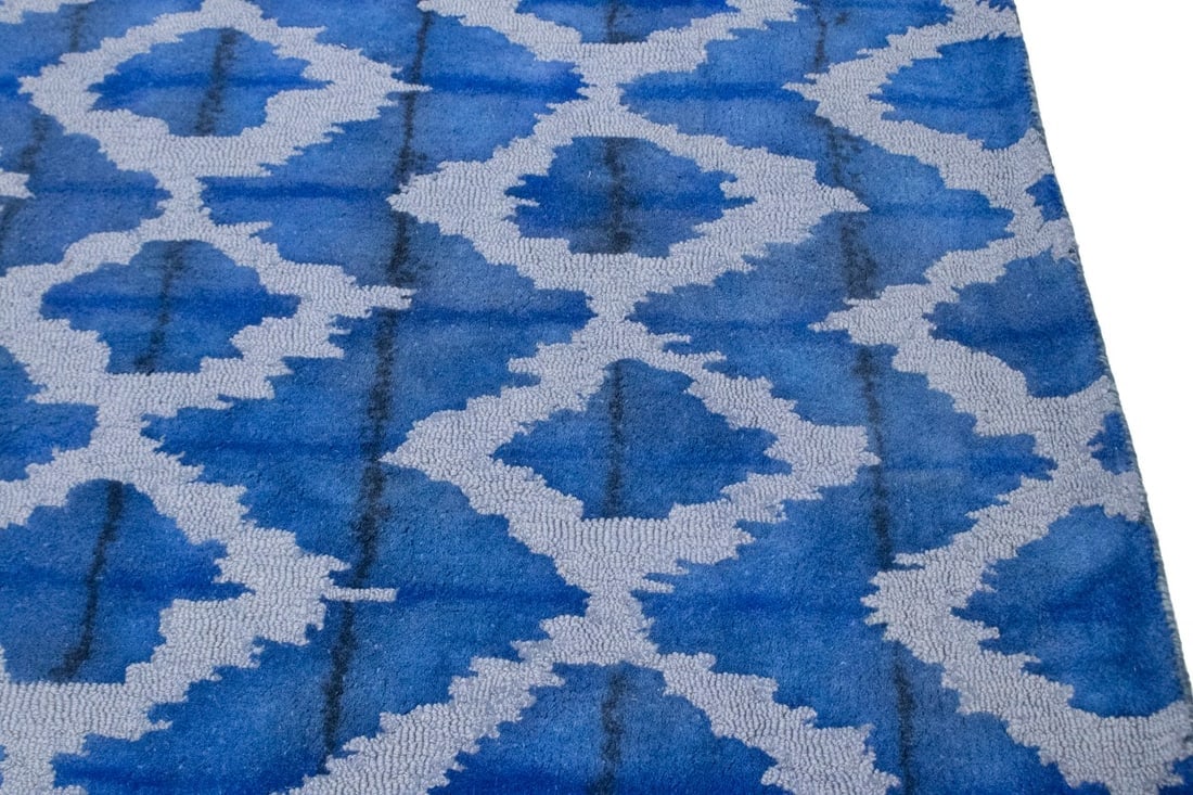 Blue Abstract 5X8 Hand-Tufted Modern Rug - 10
