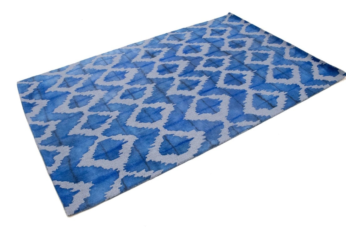 Blue Abstract 5X8 Hand-Tufted Modern Rug - 4