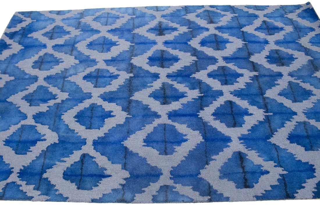 Blue Abstract 5X8 Hand-Tufted Modern Rug - 6