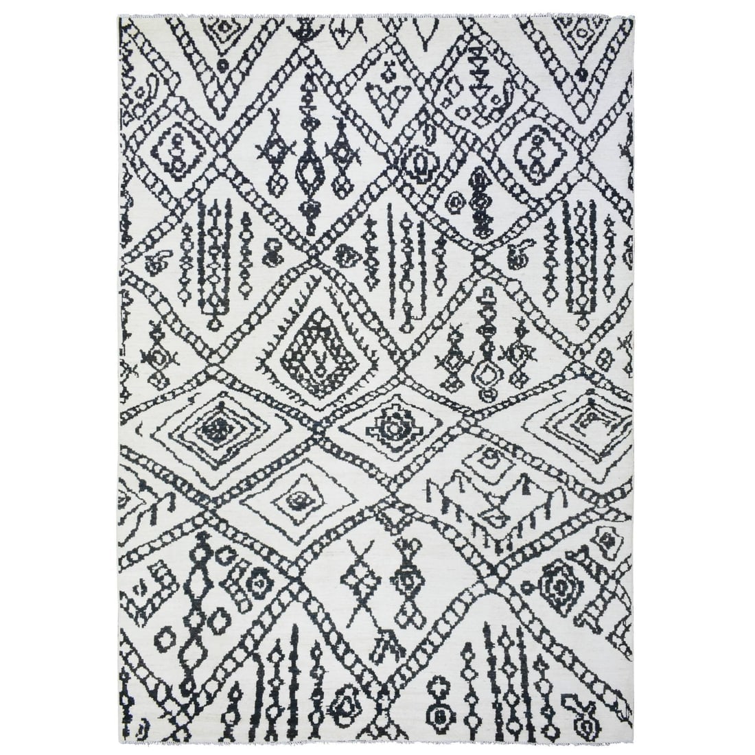 Ivory, Hand Knotted Boujaad Moroccan Berber Soft Organic Wool Rug: Title: Ivory, Hand Knotted Boujaad Moroccan Berber Soft Organic Wool RugDescription:This is a truly genuine one-of-a-kind. It has been Knotted for months and months in the centuries-old weaving