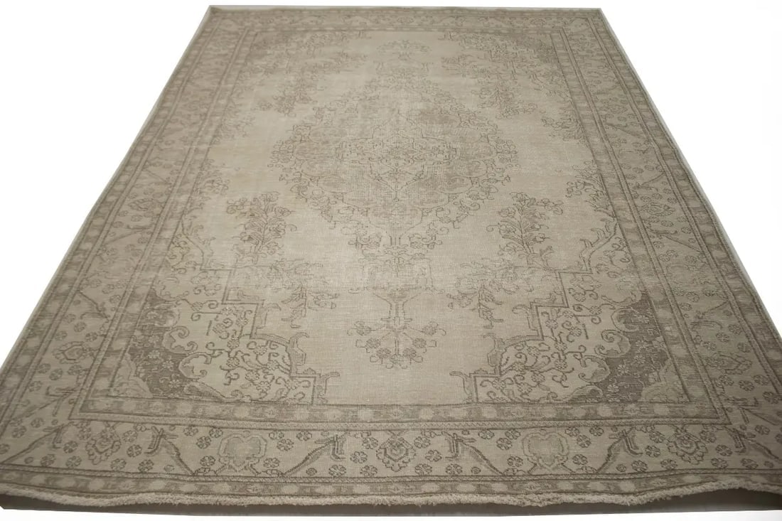 Muted Traditional Floral 8X11 Distressed Tabriz Persian Rug - 14