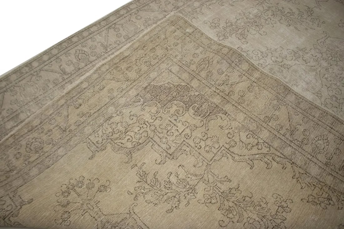 Muted Traditional Floral 8X11 Distressed Tabriz Persian Rug - 15
