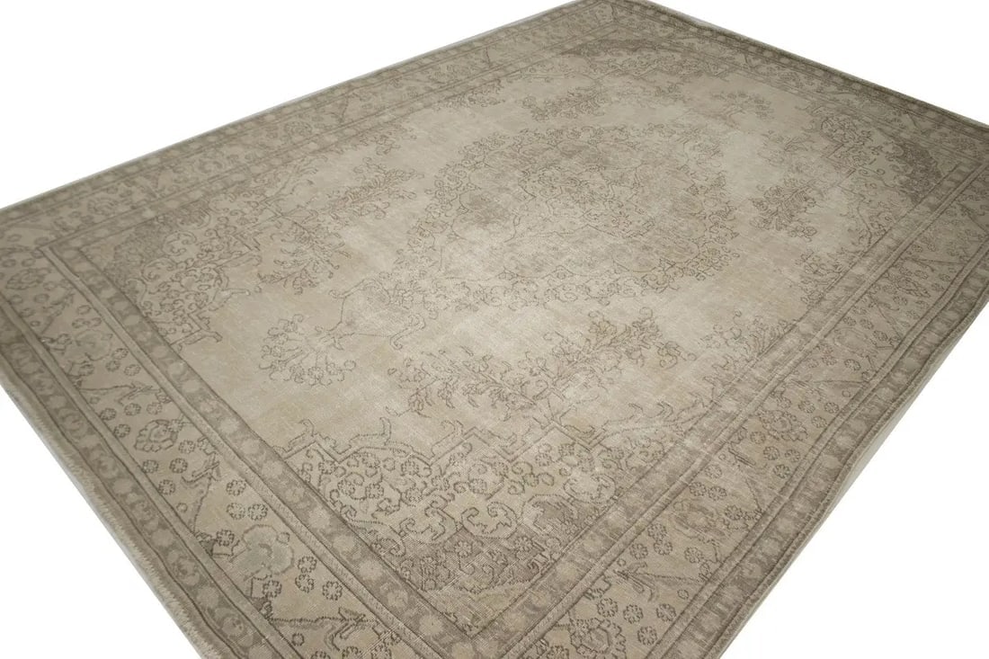 Muted Traditional Floral 8X11 Distressed Tabriz Persian Rug - 2