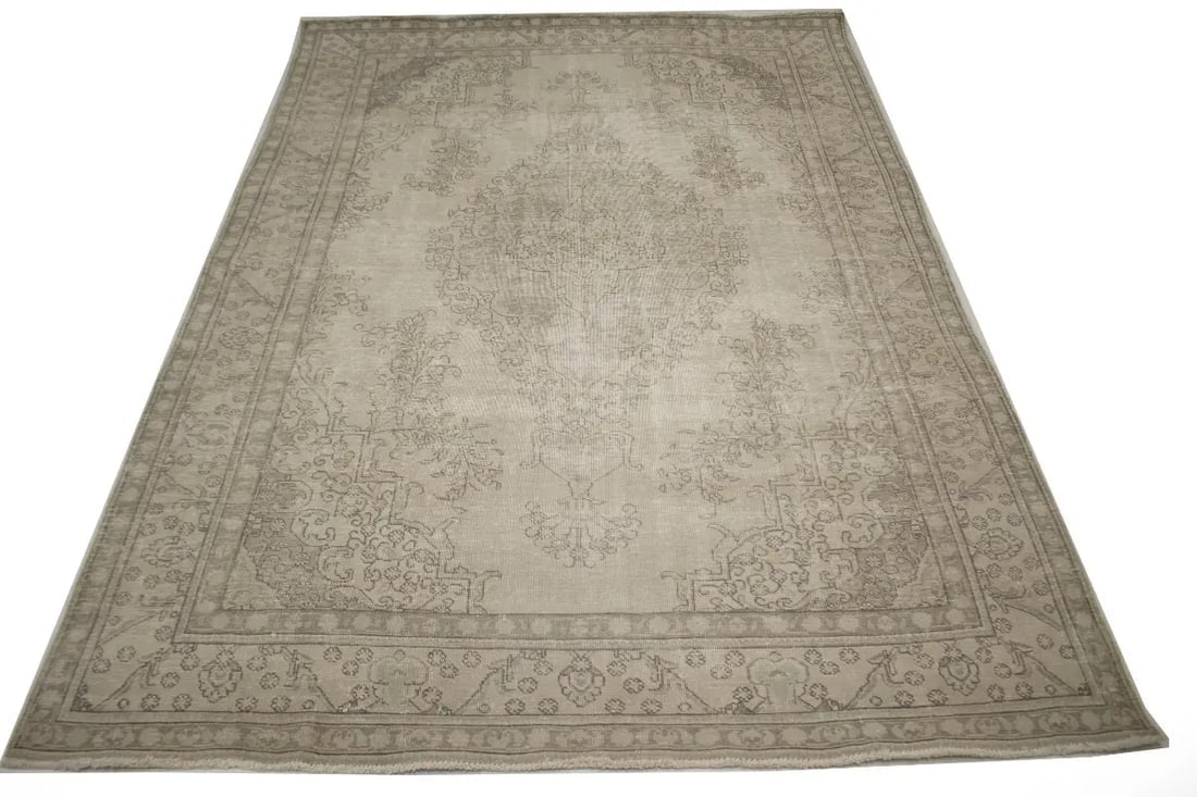 Muted Traditional Floral 8X11 Distressed Tabriz Persian Rug - 5