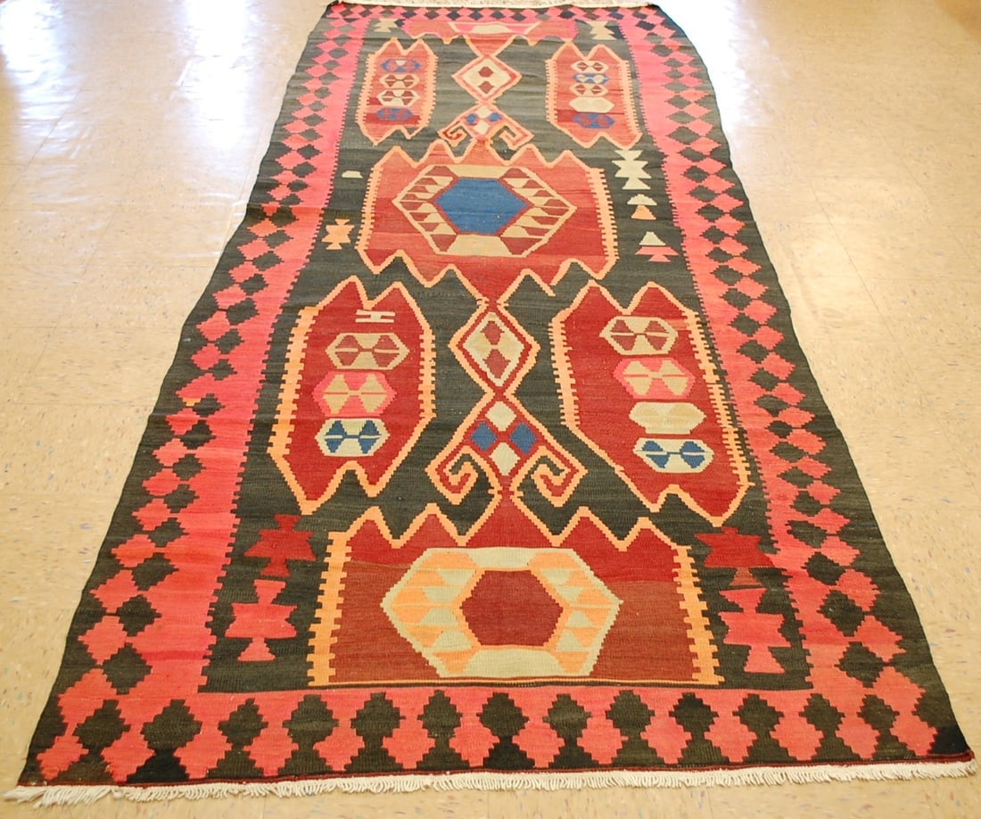 CAUCASIAN KILIM 4.3x12.3: Title:CAUCASIAN KILIM 4.3x12.3 Description: ANTIQUE FINE WOVEN VEGETABLE DYE CAUCASIAN KILIM FLAT WEAVE RUG ...........with exact size of 4' 3" x 12' 3" Caucasian design with many beautiful colors inc