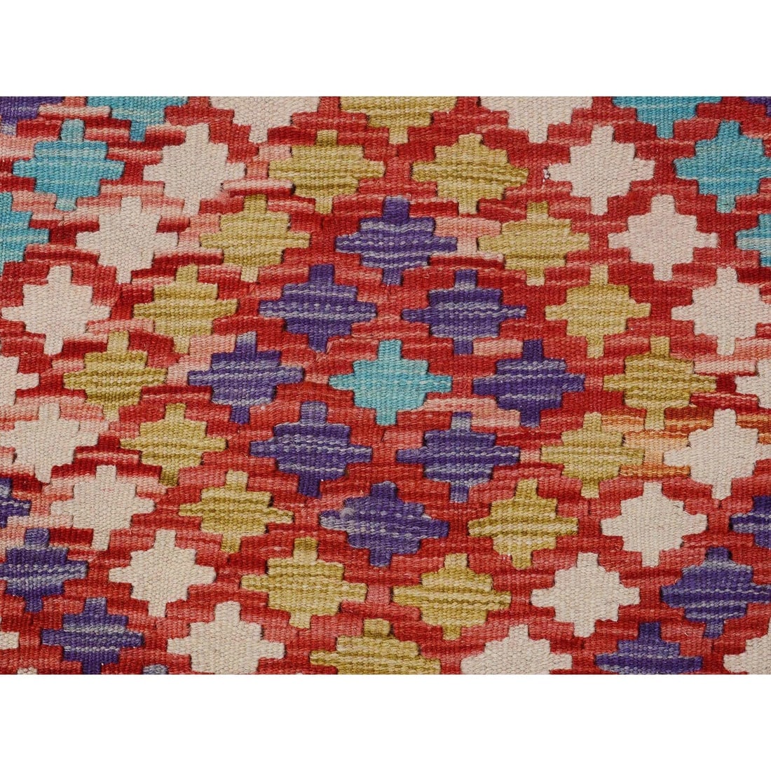 Reversible Flat Weave Afghan Kilim Pure Wool Hand Woven Rug - 2