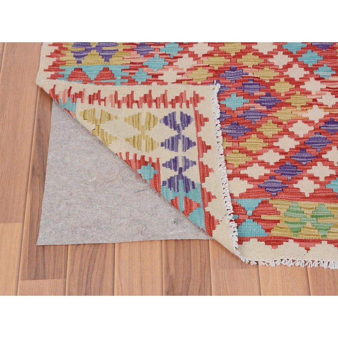 Reversible Flat Weave Afghan Kilim Pure Wool Hand Woven Rug - 3