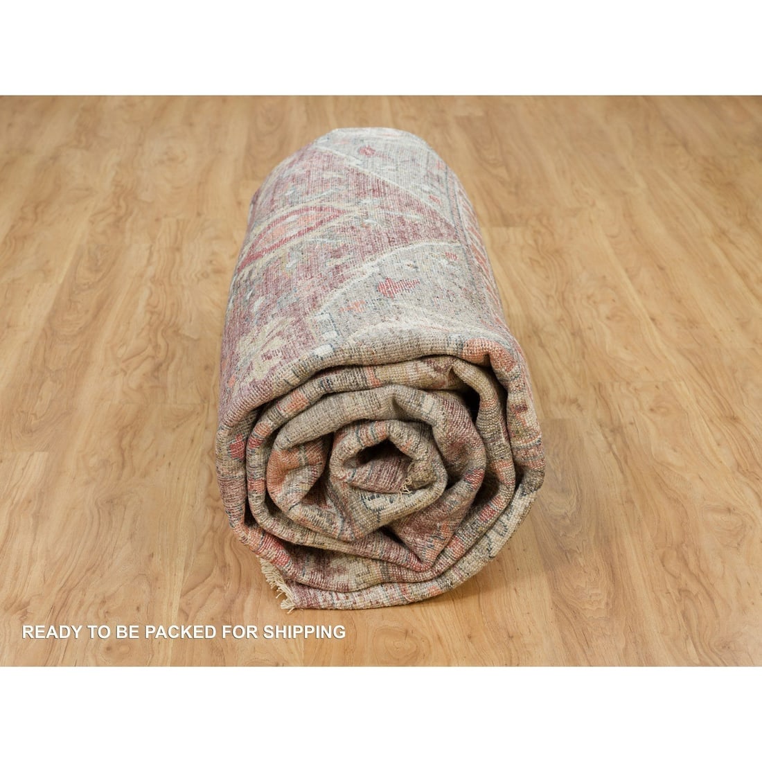 Mahogany Red Heriz Revival Hand Knotted Soft Pile Square Oriental Rug - 9