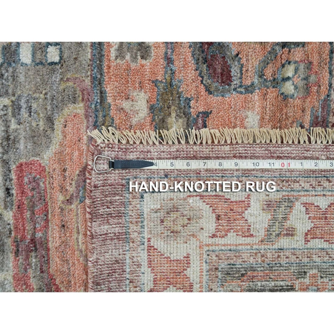 Mahogany Red Heriz Revival Hand Knotted Soft Pile Square Oriental Rug - 11