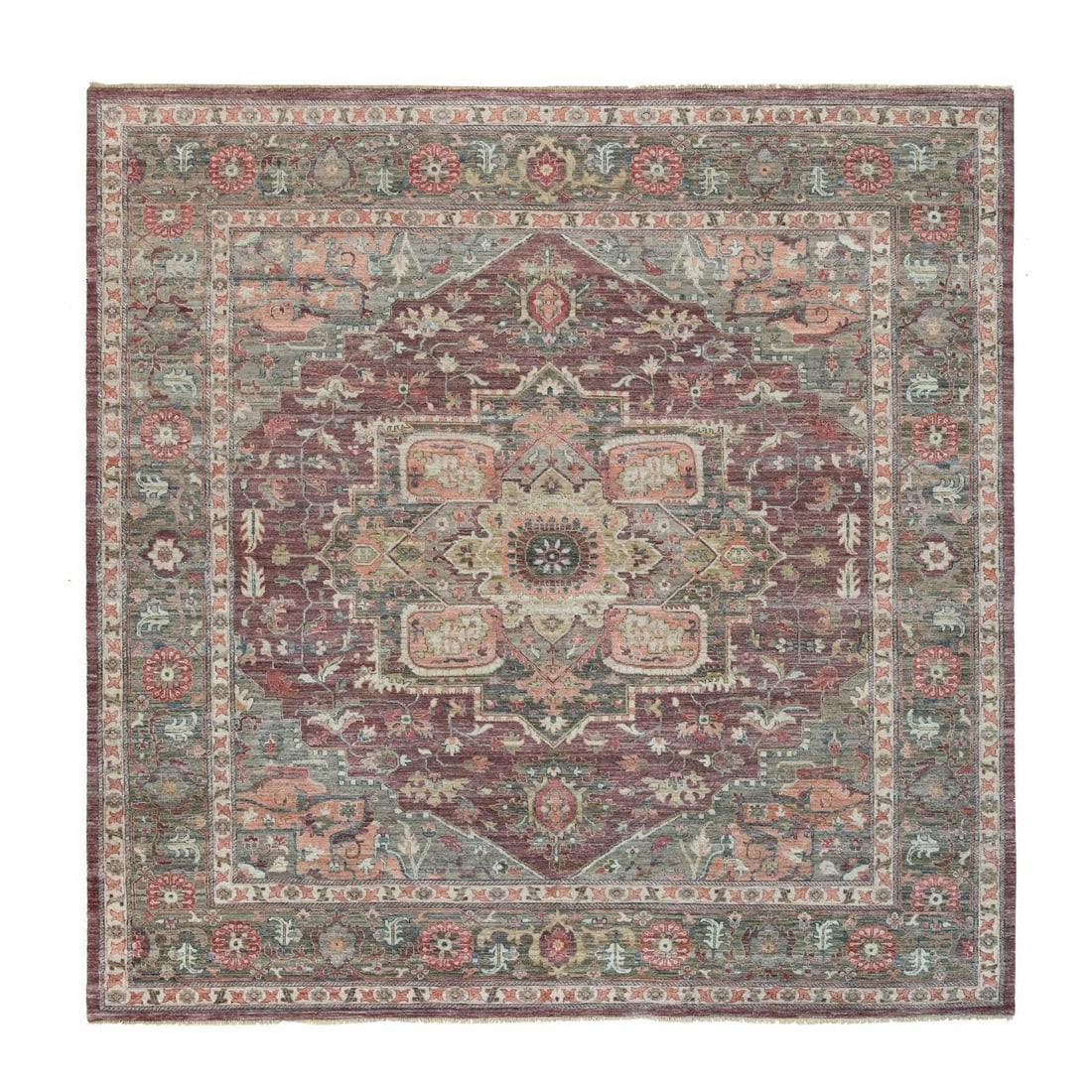 Mahogany Red Heriz Revival Hand Knotted Soft Pile Square Oriental Rug (1 of 11)