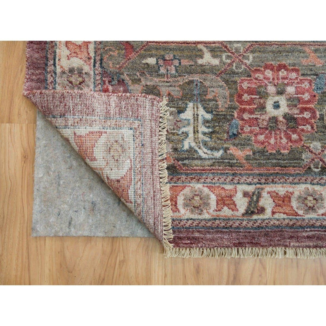 Mahogany Red Heriz Revival Hand Knotted Soft Pile Square Oriental Rug - 4