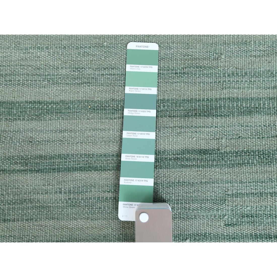 Light Green Ethnic Design Flat Weave Kilim Wool Hand Woven Rug - 4