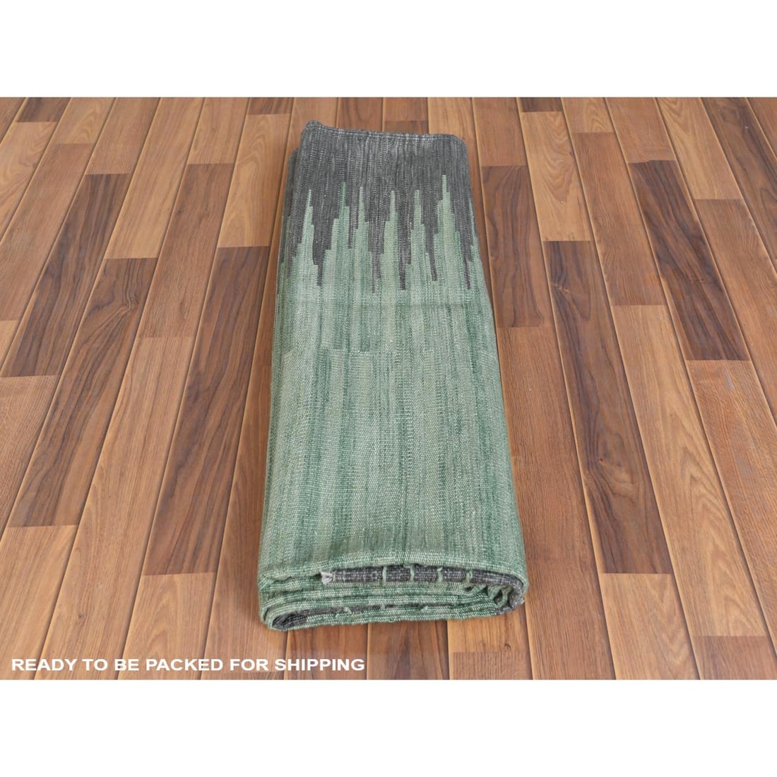 Light Green Ethnic Design Flat Weave Kilim Wool Hand Woven Rug - 5