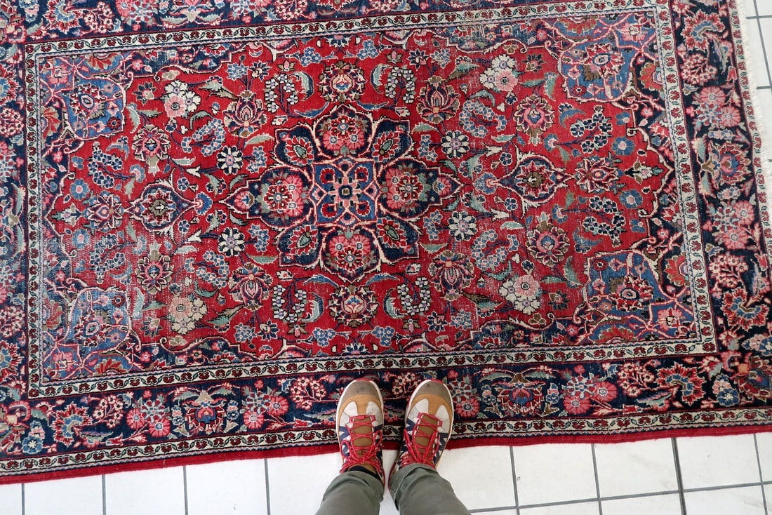 Handmade 1920s Persian Kashan Rug 4.4' x 6.10' - Deep Ruby & Indigo - 10