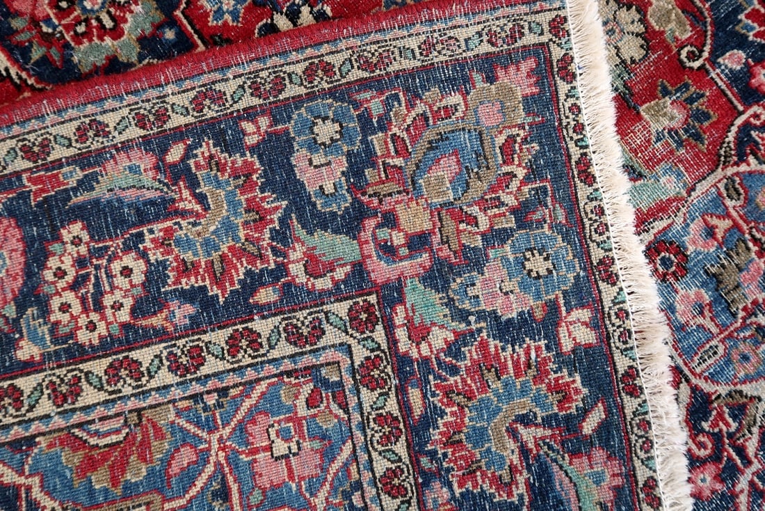 Handmade 1920s Persian Kashan Rug 4.4' x 6.10' - Deep Ruby & Indigo - 11