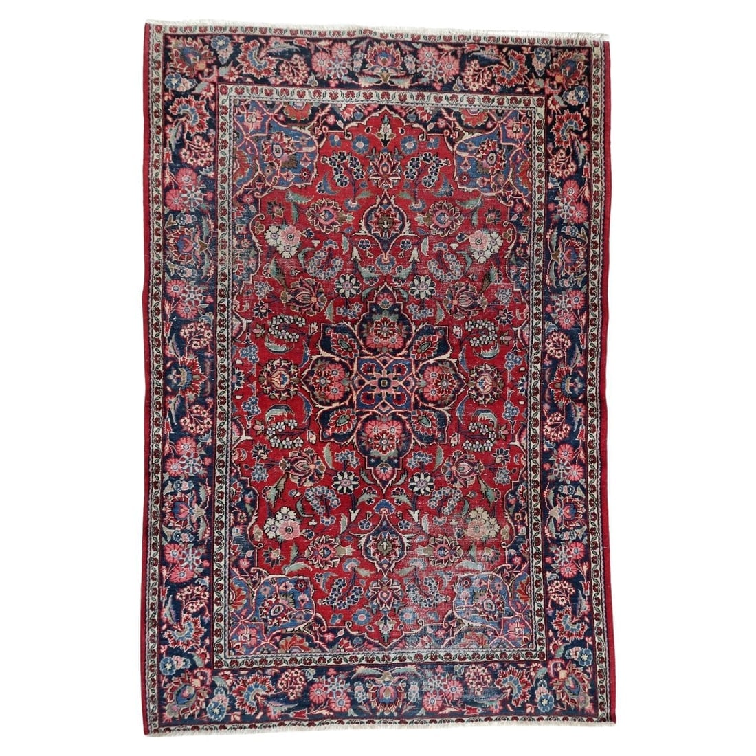 Handmade 1920s Persian Kashan Rug 4.4' x 6.10' - Deep Ruby & Indigo (1 of 11)