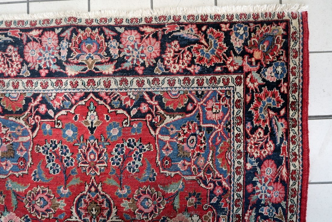 Handmade 1920s Persian Kashan Rug 4.4' x 6.10' - Deep Ruby & Indigo - 3