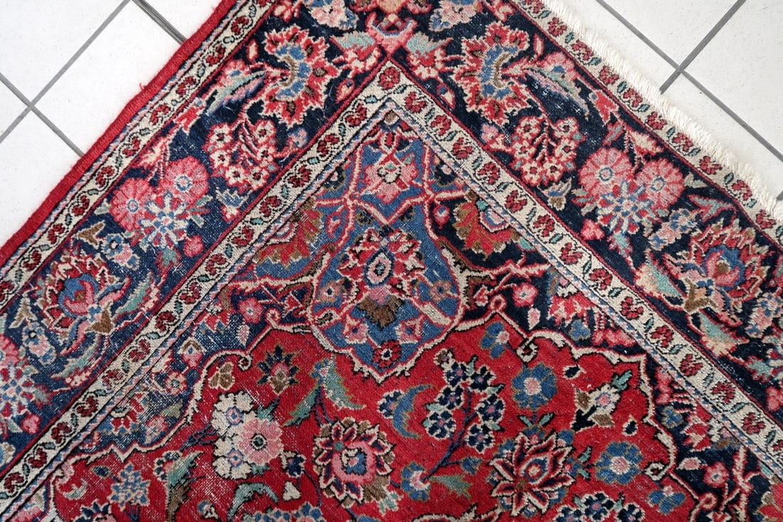 Handmade 1920s Persian Kashan Rug 4.4' x 6.10' - Deep Ruby & Indigo - 4