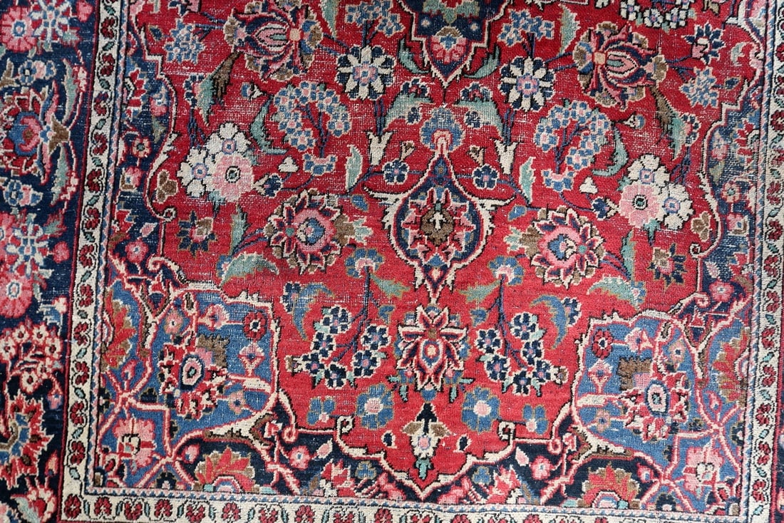 Handmade 1920s Persian Kashan Rug 4.4' x 6.10' - Deep Ruby & Indigo - 5