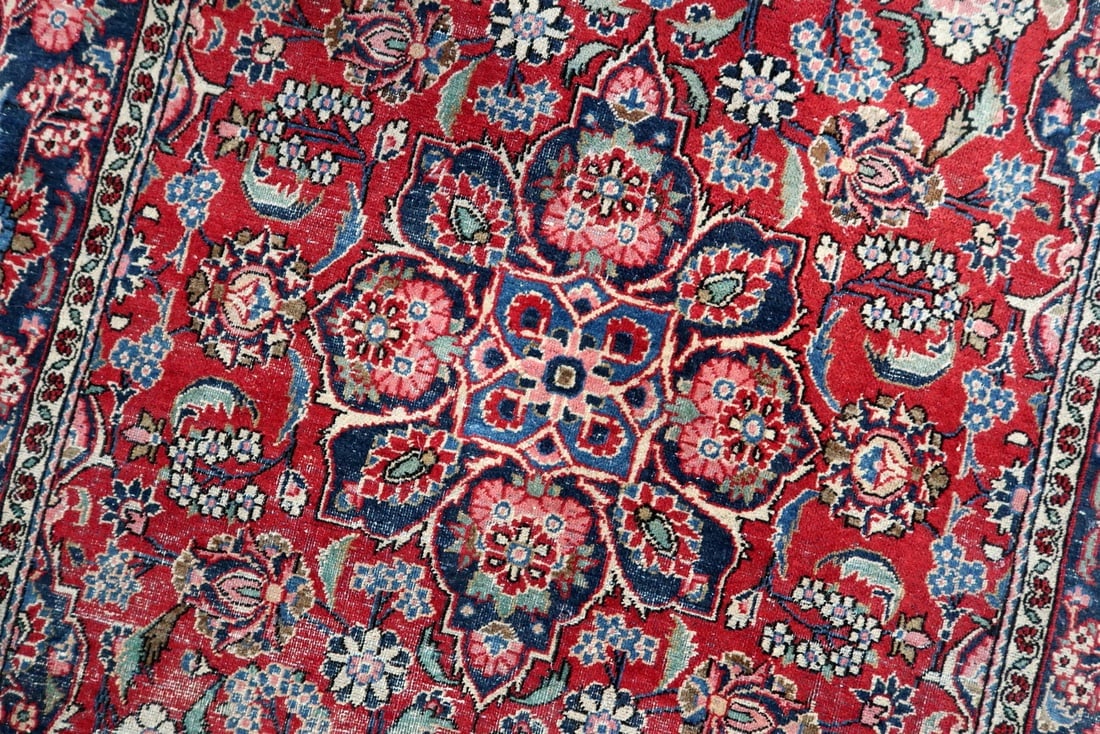 Handmade 1920s Persian Kashan Rug 4.4' x 6.10' - Deep Ruby & Indigo - 7