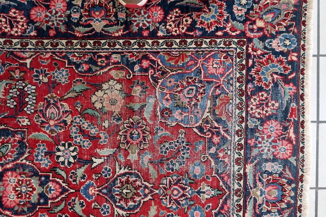 Handmade 1920s Persian Kashan Rug 4.4' x 6.10' - Deep Ruby & Indigo - 8