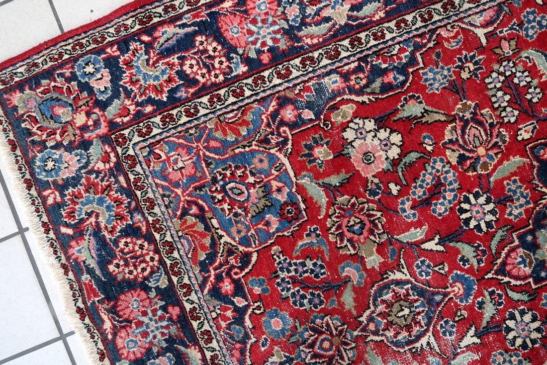 Handmade 1920s Persian Kashan Rug 4.4' x 6.10' - Deep Ruby & Indigo - 9