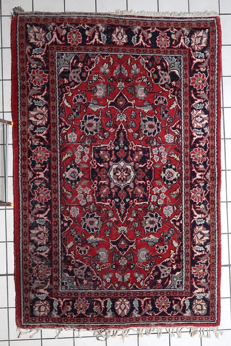 Handmade Vintage Persian Hamadan Rug 4.3' x 6.4' (132cm x 196cm), 1950s - 2