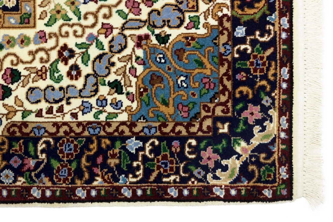 Cream & Navy Floral 3X10 Kirman Oriental Runner Rug - 12