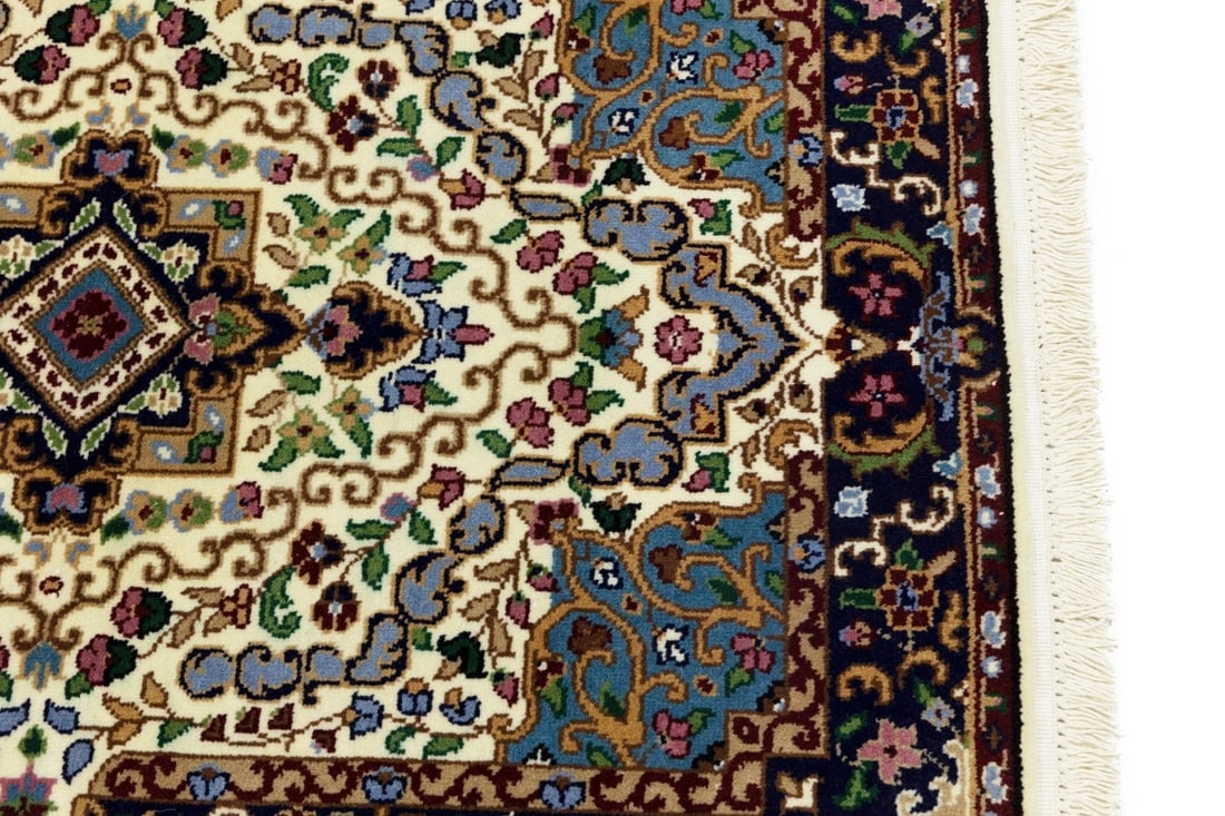 Cream & Navy Floral 3X10 Kirman Oriental Runner Rug - 13