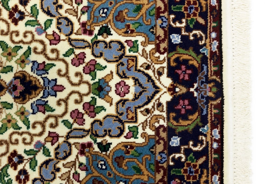 Cream & Navy Floral 3X10 Kirman Oriental Runner Rug - 14