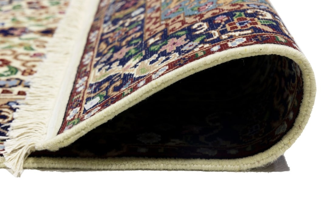 Cream & Navy Floral 3X10 Kirman Oriental Runner Rug - 16