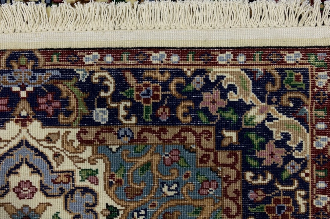 Cream & Navy Floral 3X10 Kirman Oriental Runner Rug - 18