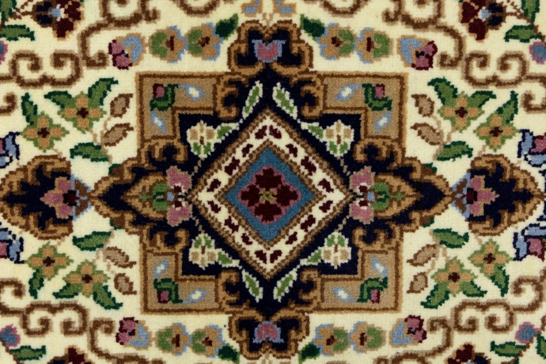 Cream & Navy Floral 3X10 Kirman Oriental Runner Rug - 9