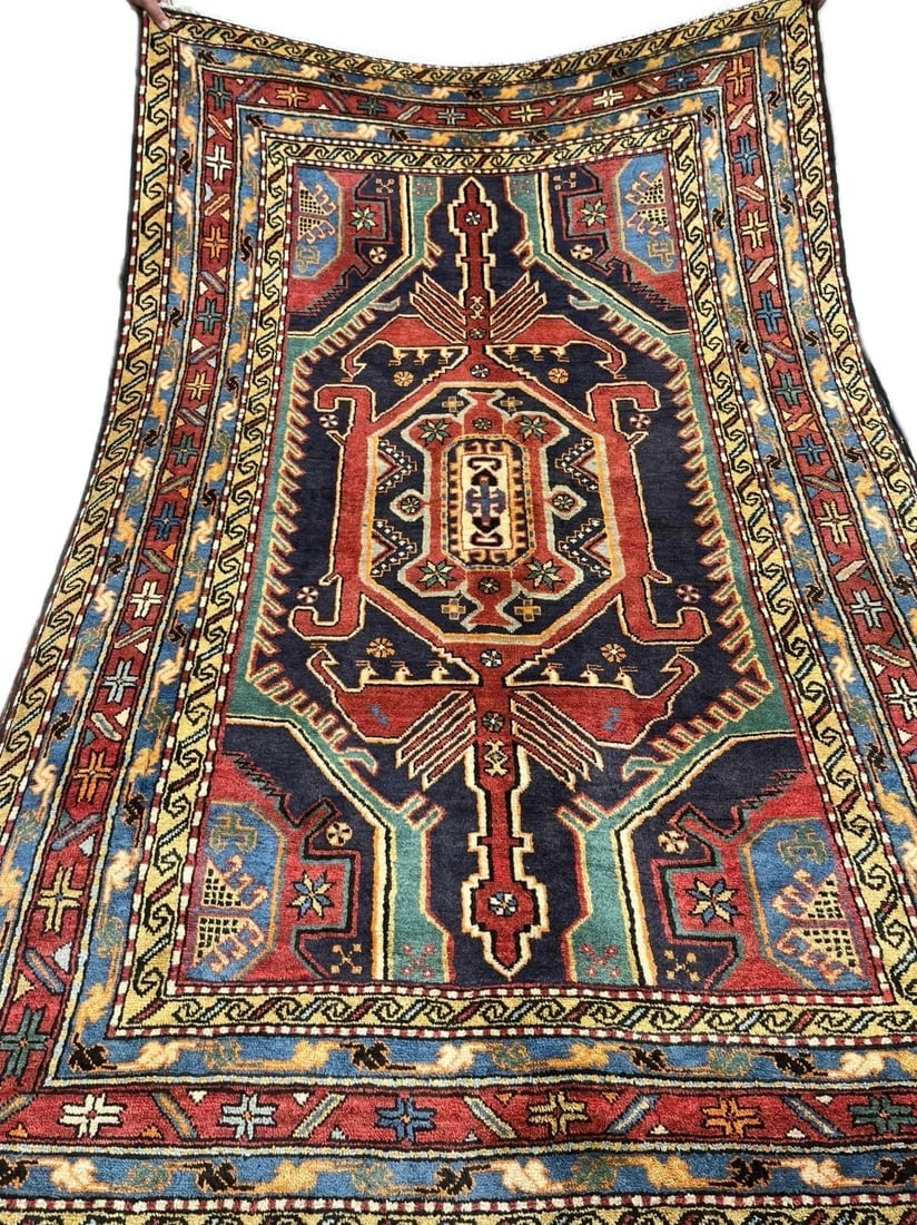 Persian Azarbaijan Hand-Knotted Wool Rug 4'7" x 7'2" Navy Tribal Oriental Rug - 2