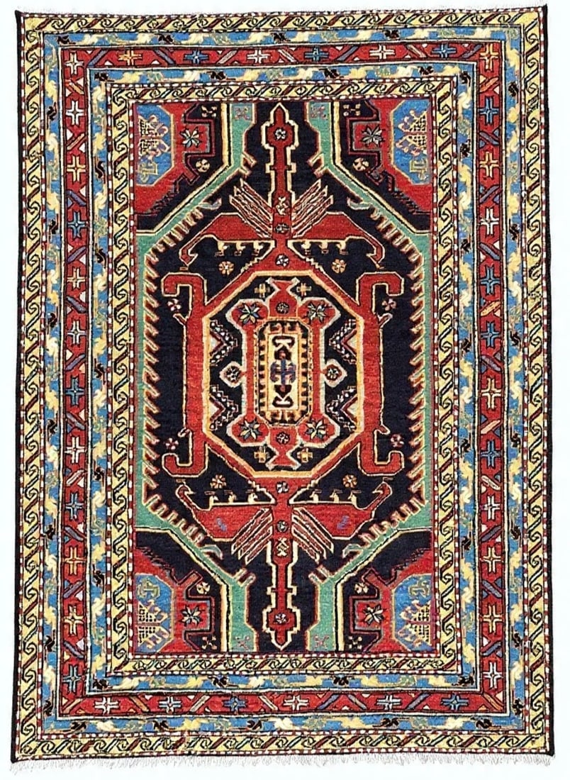 Persian Azarbaijan Hand-Knotted Wool Rug 4'7" x 7'2" Navy Tribal Oriental Rug - 3